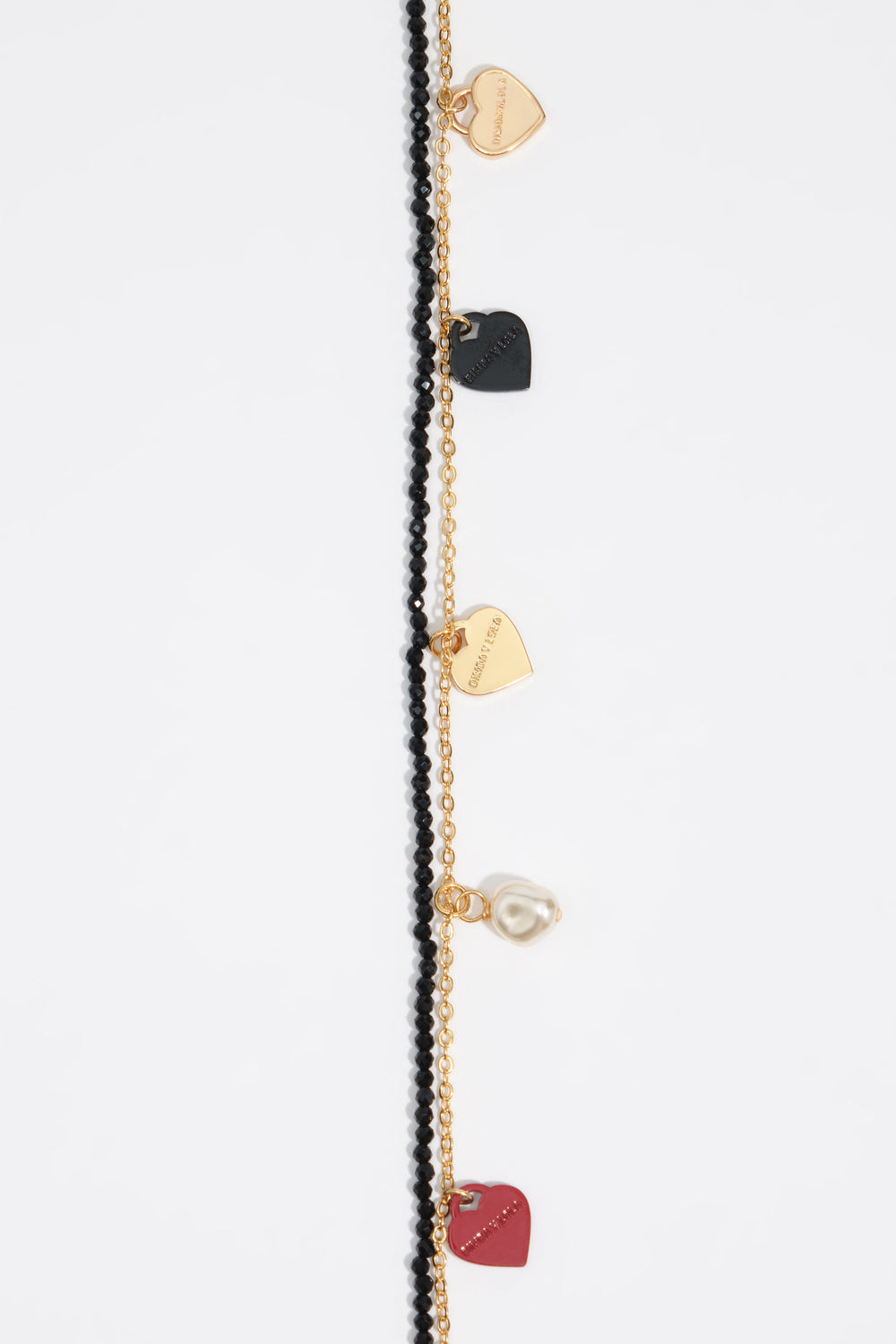 Double chain bracelet with black crystals and hearts logo