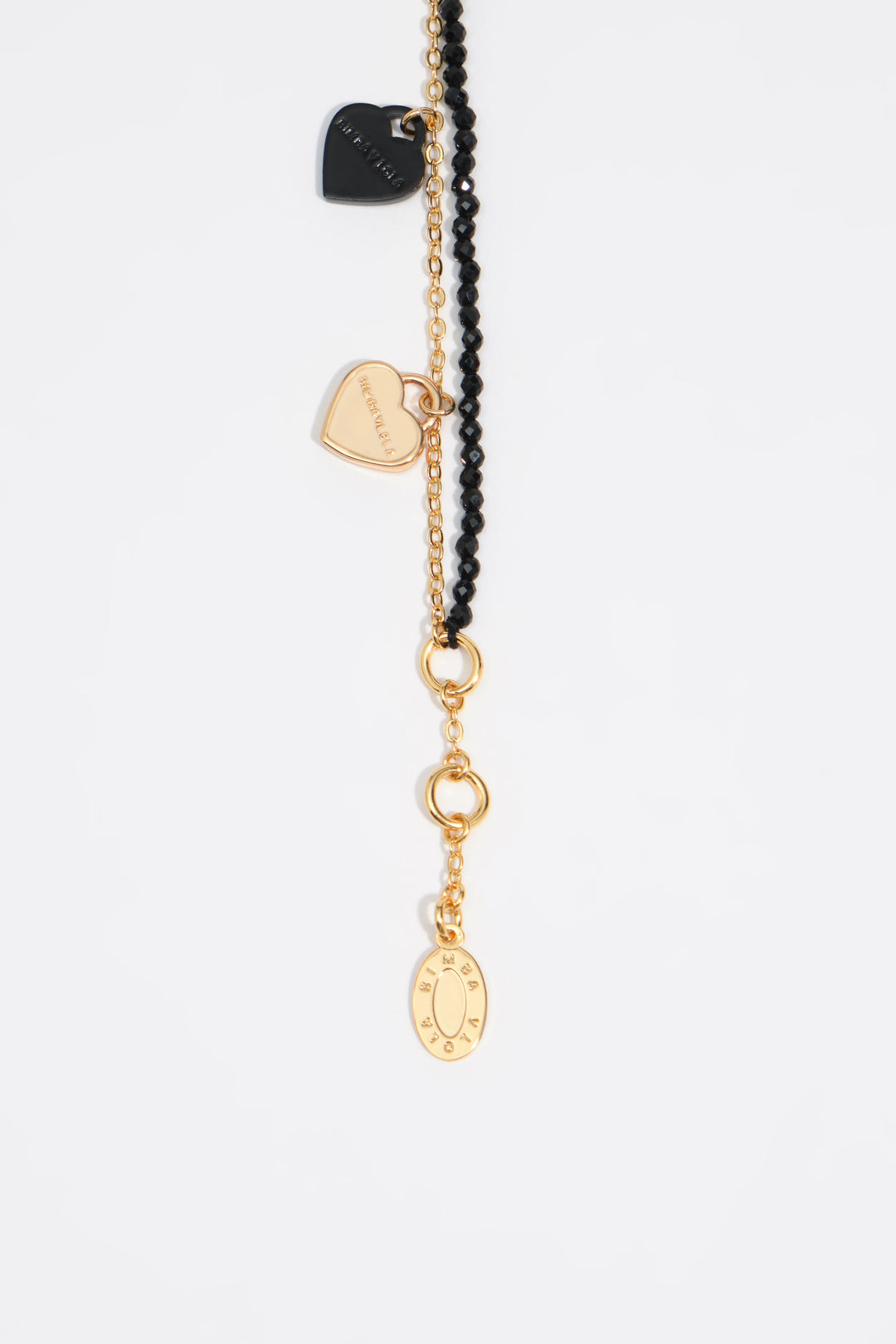 Double chain bracelet with black crystals and hearts logo