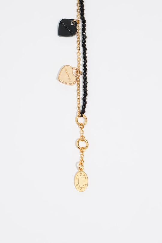 Double chain bracelet with black crystals and hearts logo