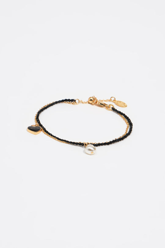Black heart logo double chain bracelet