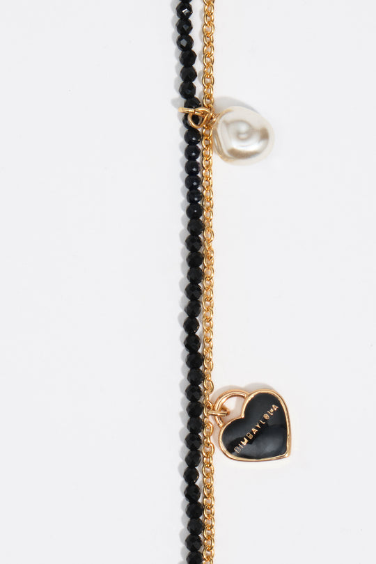 Black heart logo double chain bracelet