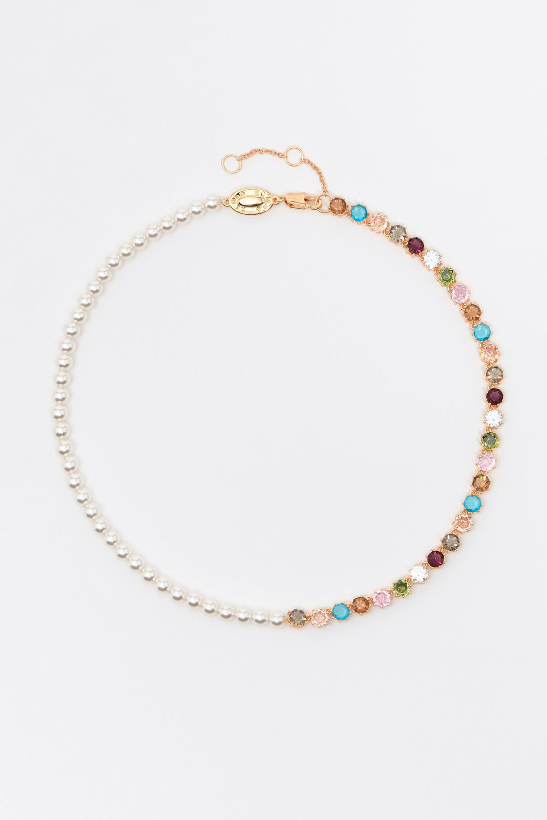Multicolor crystals and pearl necklace