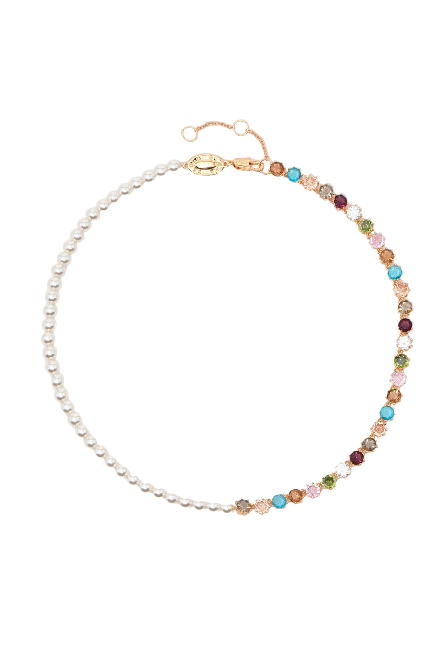 Multicolor crystals and pearl necklace