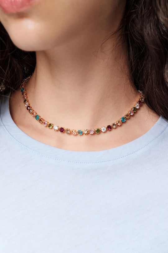 Chain and multicolor crystals necklace