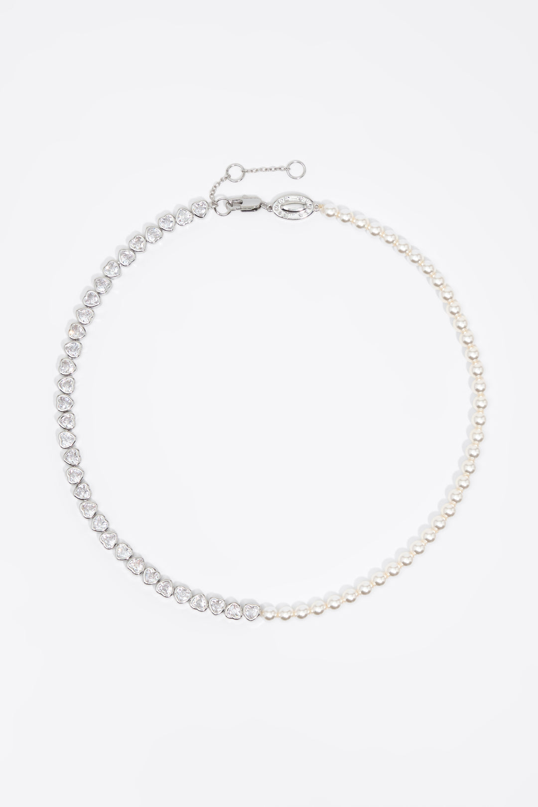 Pearls and crystals silver heart necklace
