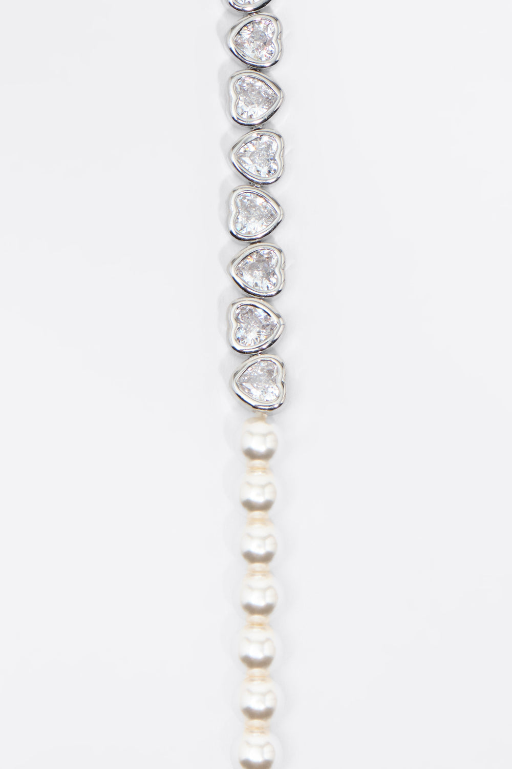 Pearls and crystals silver heart necklace