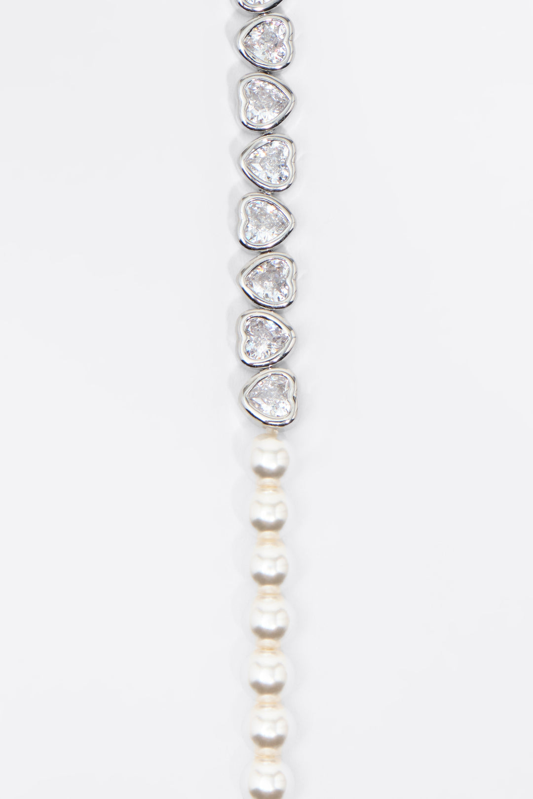 Pearls and crystals silver heart necklace