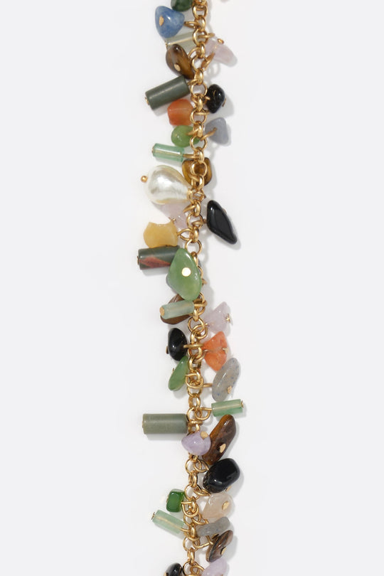 Multi-stone necklace with aged gold chain