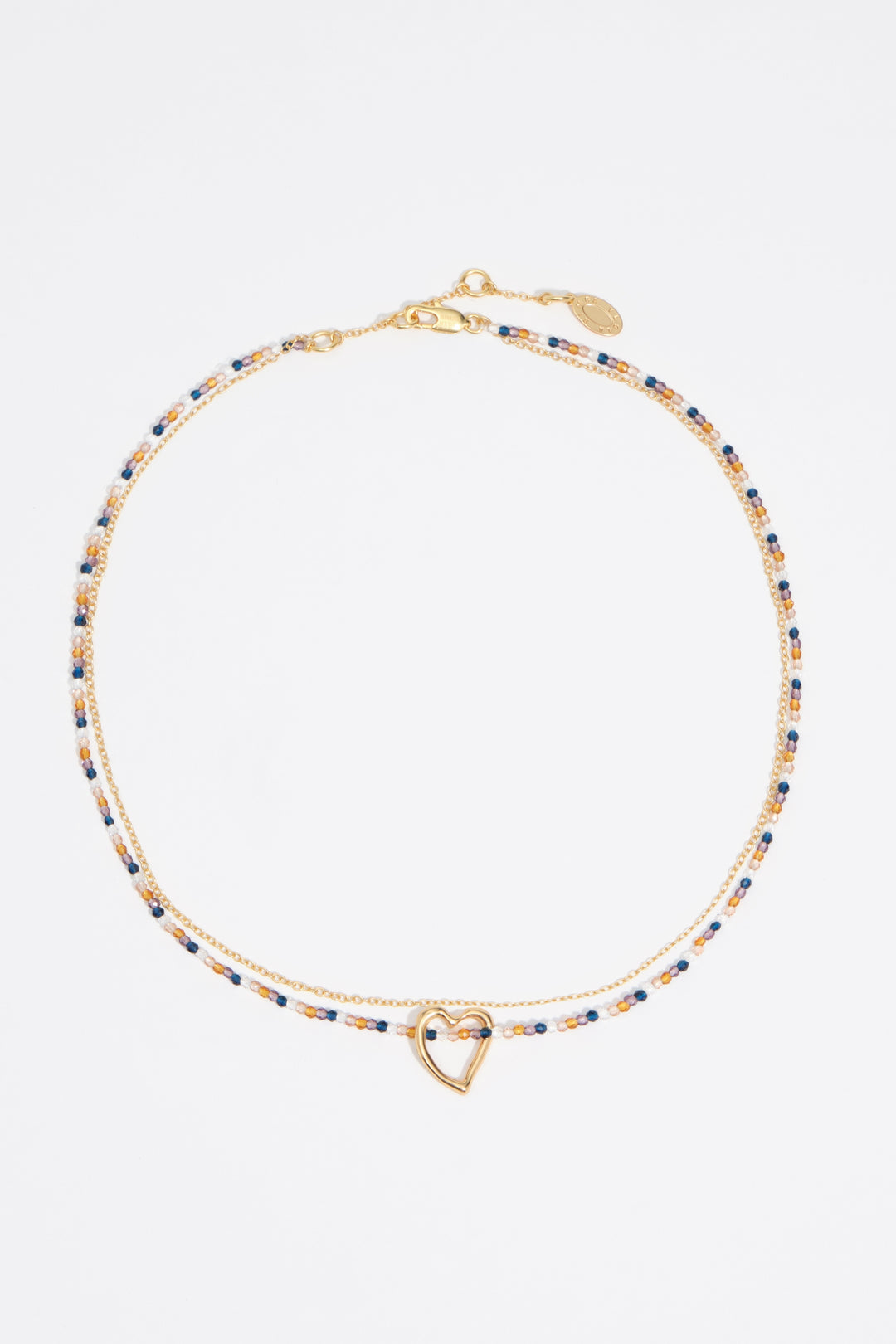 Double chain necklace with textured heart and brown crystals
