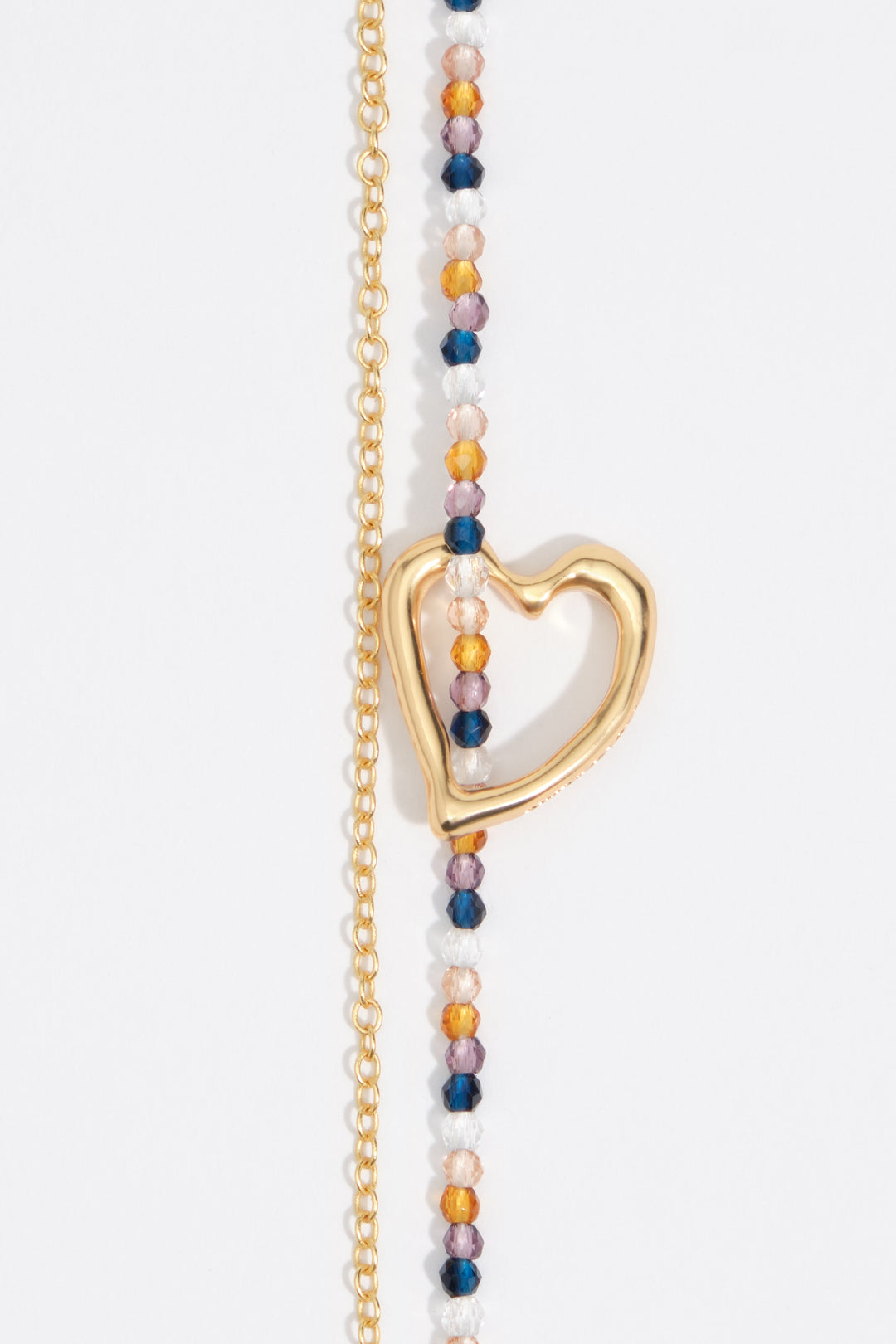 Double chain necklace with textured heart and brown crystals