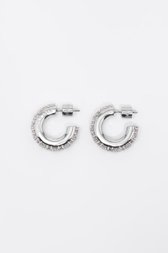 Silver crystals hoop earrings