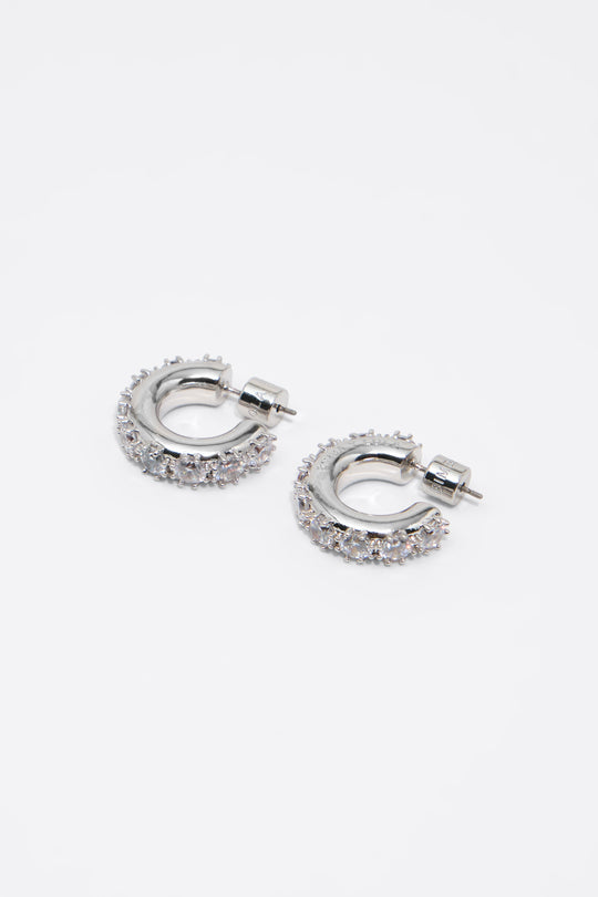 Silver crystals hoop earrings