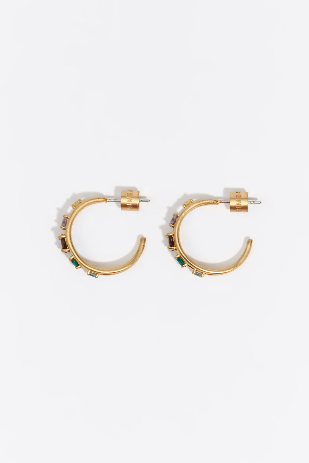Medium aged gold heart hoop earrings with crystals