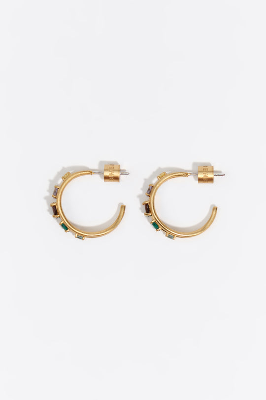 Medium aged gold heart hoop earrings with crystals