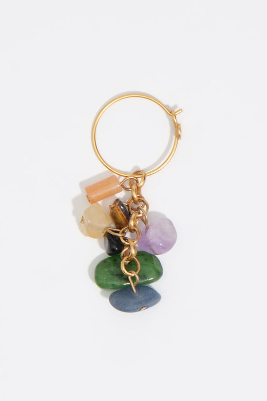 Multi-stone aged gold hoop earrings