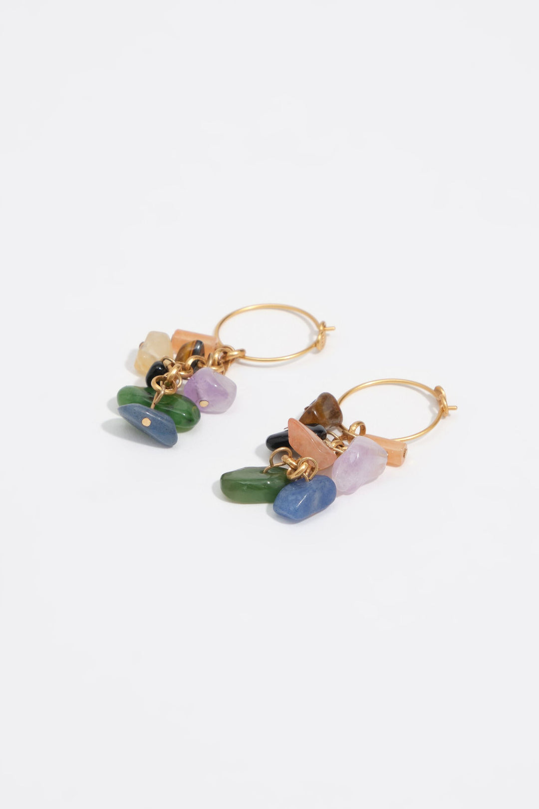 Multi-stone aged gold hoop earrings
