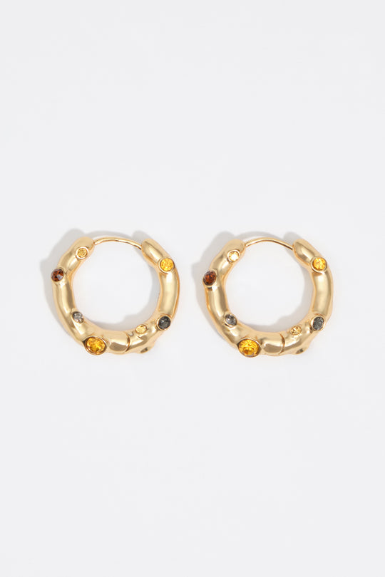 Hoop earrings with topaz crystals and gold-textured metal