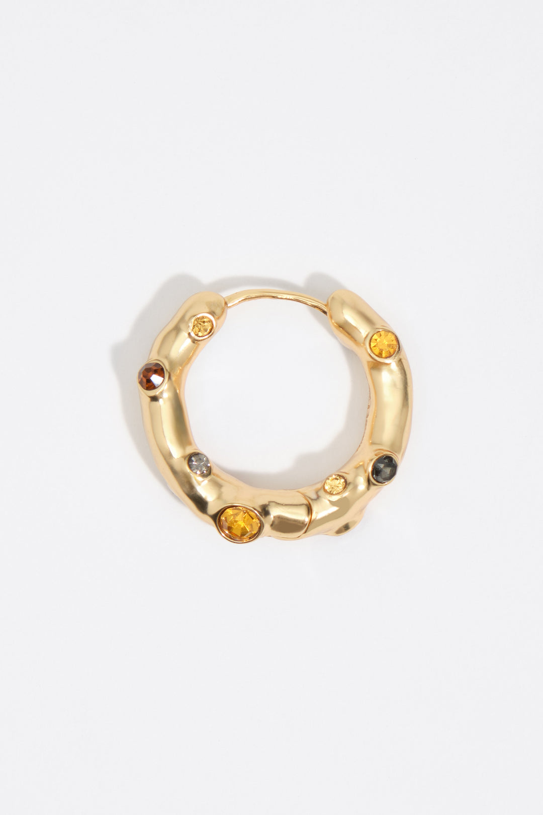 Hoop earrings with topaz crystals and gold-textured metal