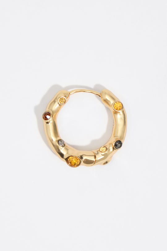 Hoop earrings with topaz crystals and gold-textured metal