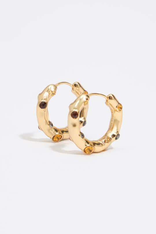 Hoop earrings with topaz crystals and gold-textured metal