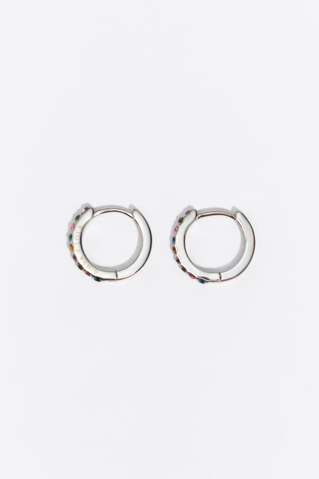 Small silver hoop earrings with multicolor crystals