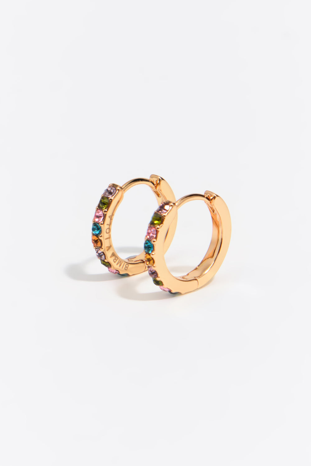 Small gold hoop earrings with multicolor crystals