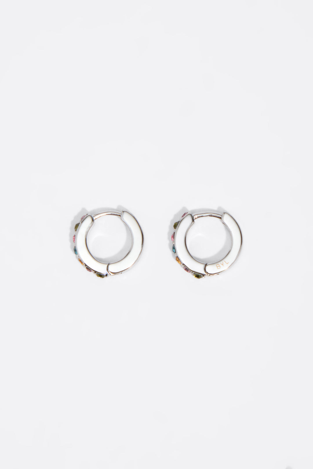 Silver mini hoop earrings with multicolor crystals