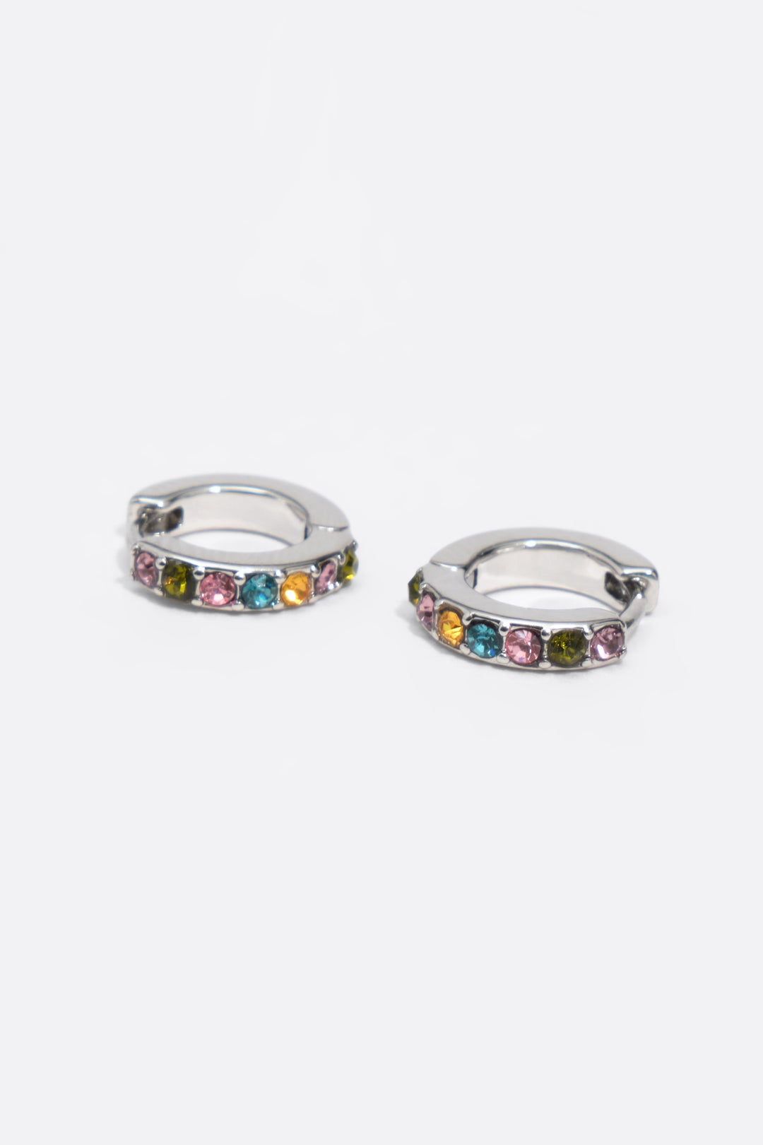 Silver mini hoop earrings with multicolor crystals