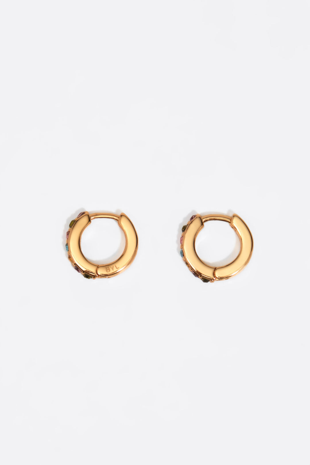 Gold mini hoop earrings with multicolor crystals