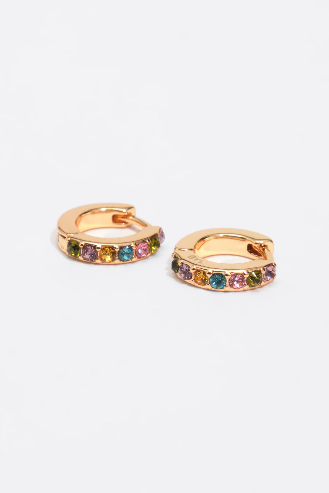 Gold mini hoop earrings with multicolor crystals
