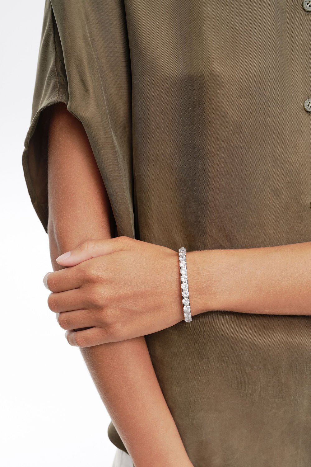 Silver crystals rigid bracelet