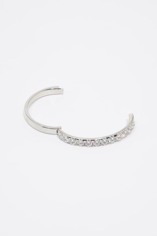 Silver crystals rigid bracelet