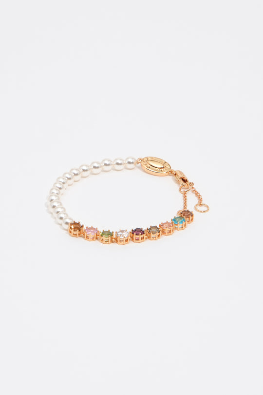 Multicolor crystals and pearls bracelet