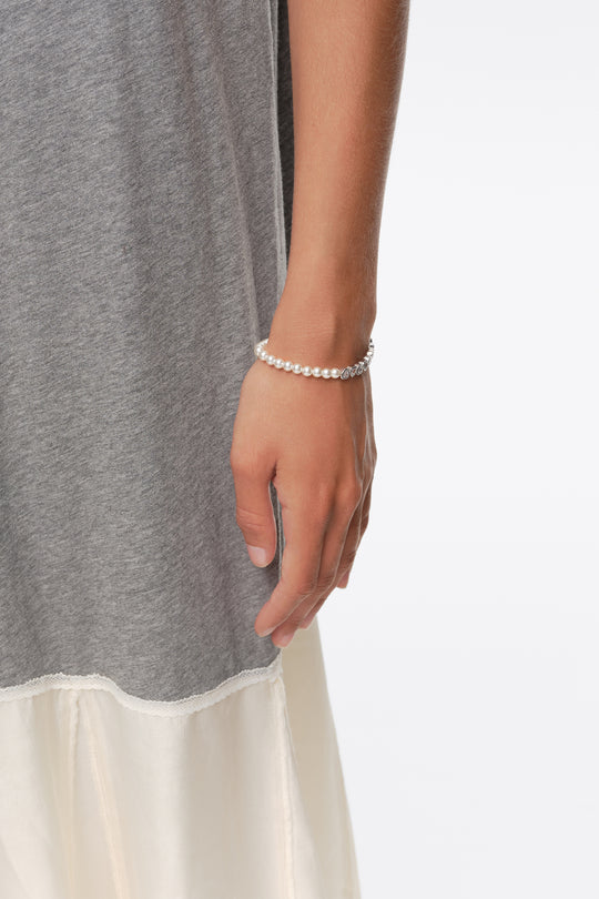 Pearls and crystals silver heart bracelet