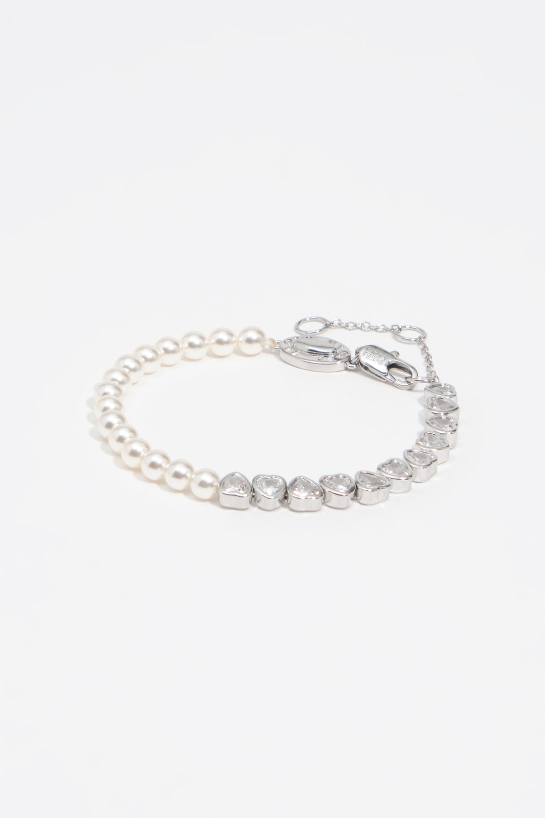 Pearls and crystals silver heart bracelet