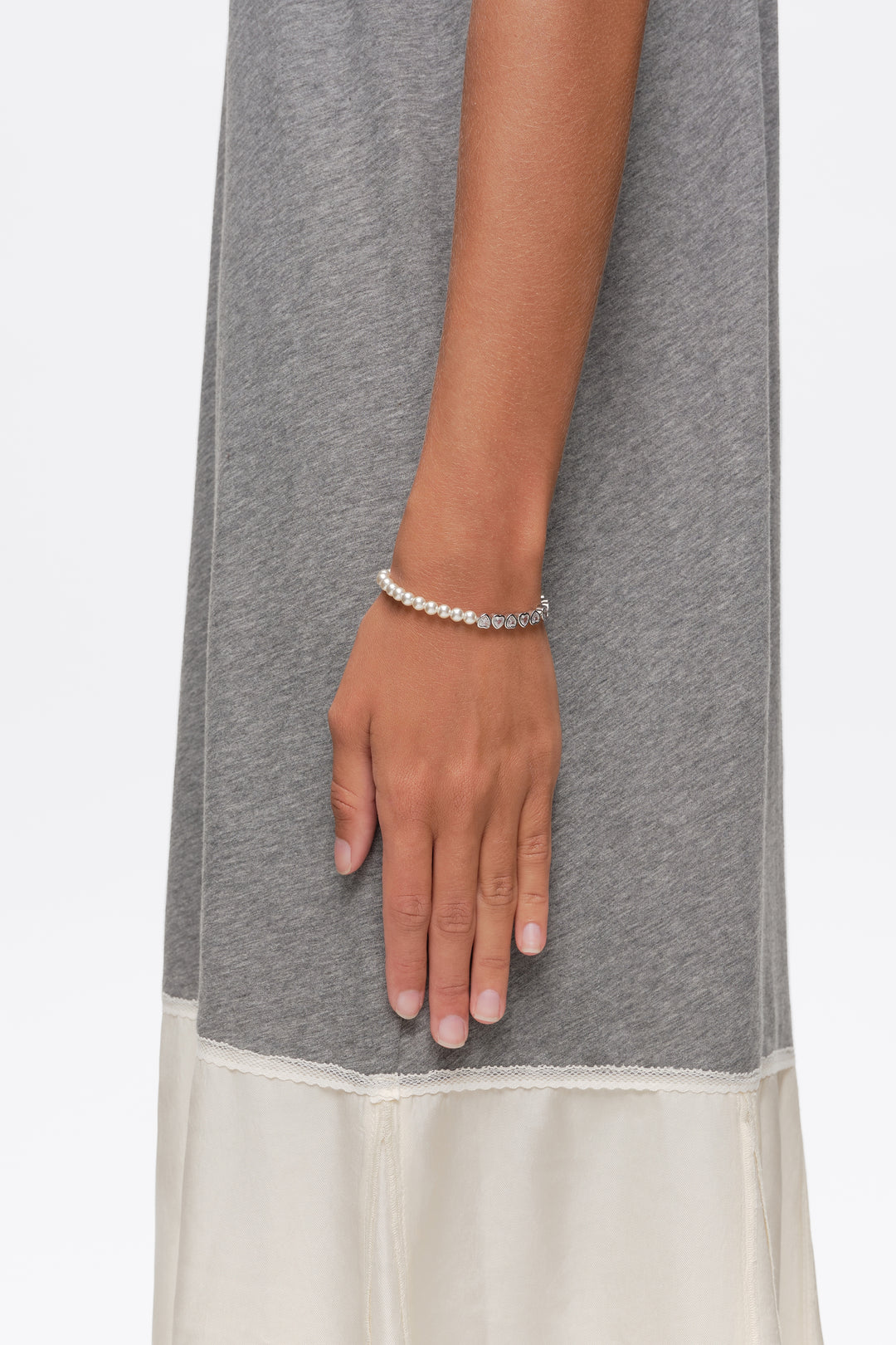 Pearls and crystals silver heart bracelet