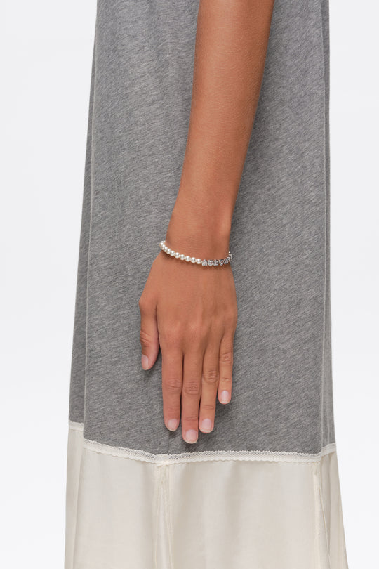 Pearls and crystals silver heart bracelet