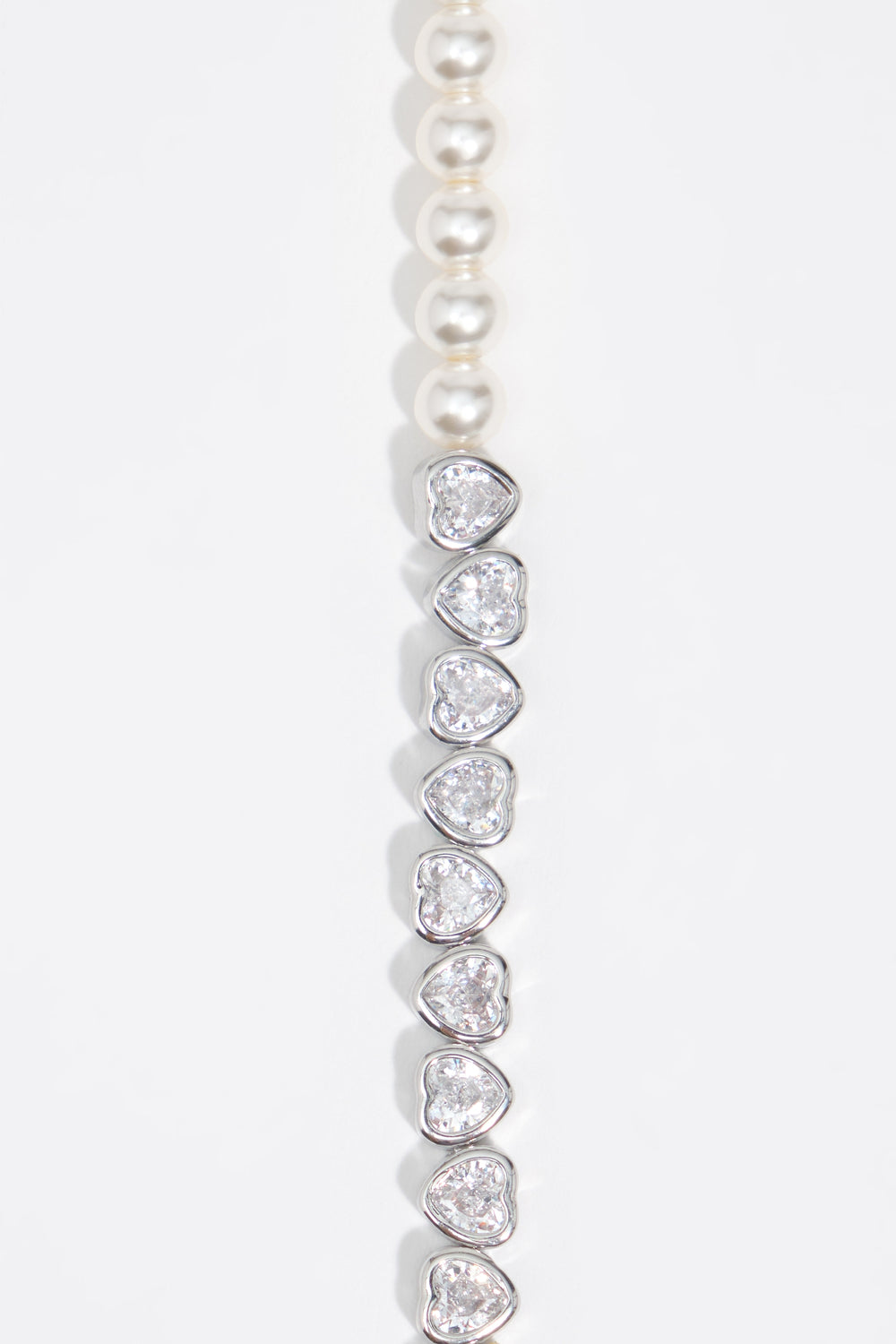 Pearls and crystals silver heart bracelet