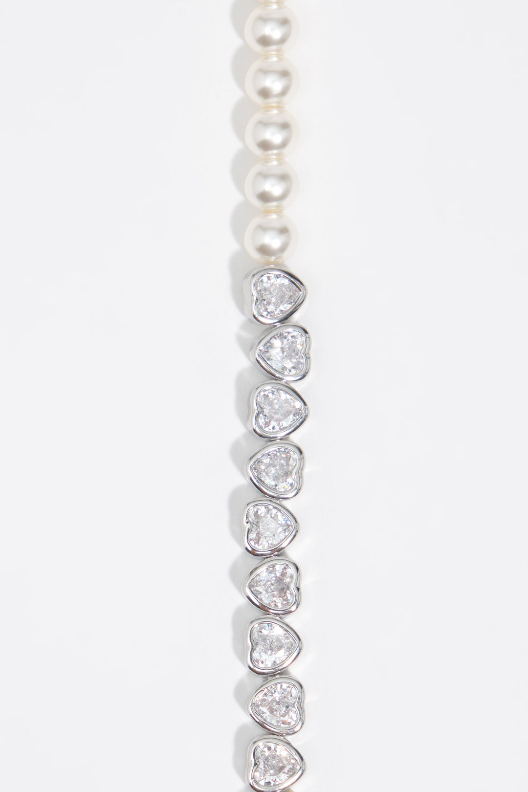 Pearls and crystals silver heart bracelet