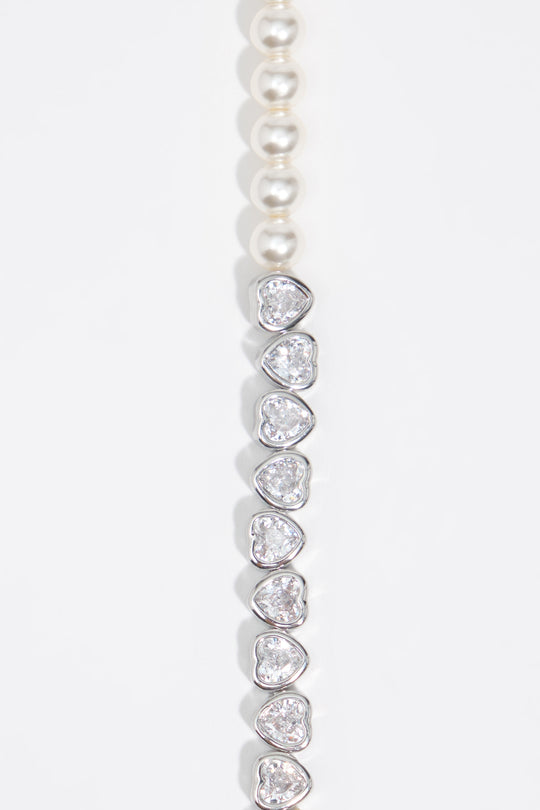 Pearls and crystals silver heart bracelet