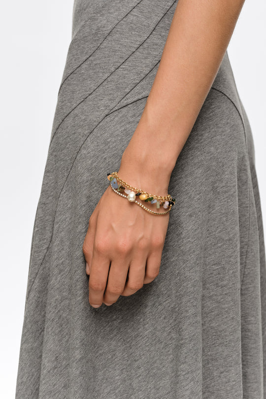 Multipstone bracelet crystals aged gold chain