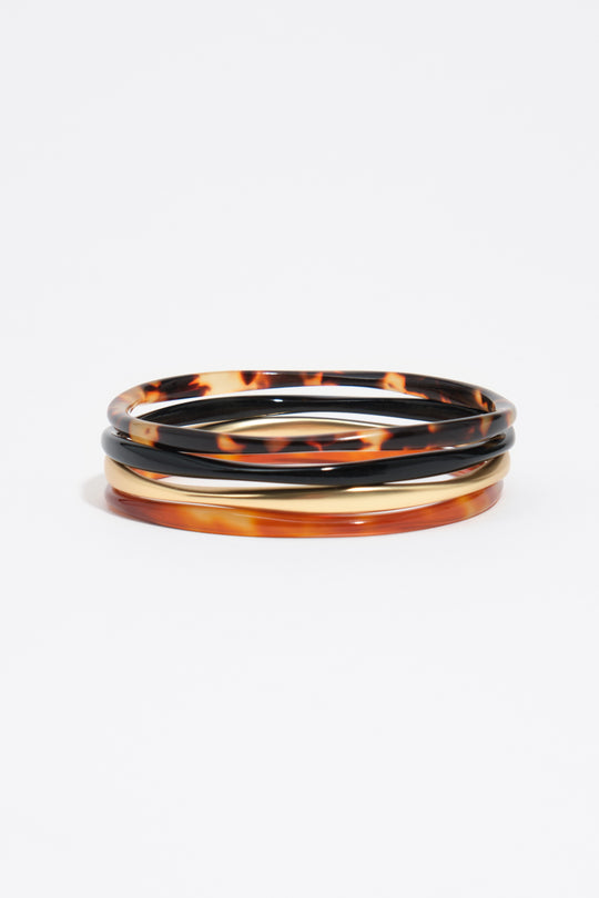 Set of 4 matte gold tortoiseshell-effect bracelets