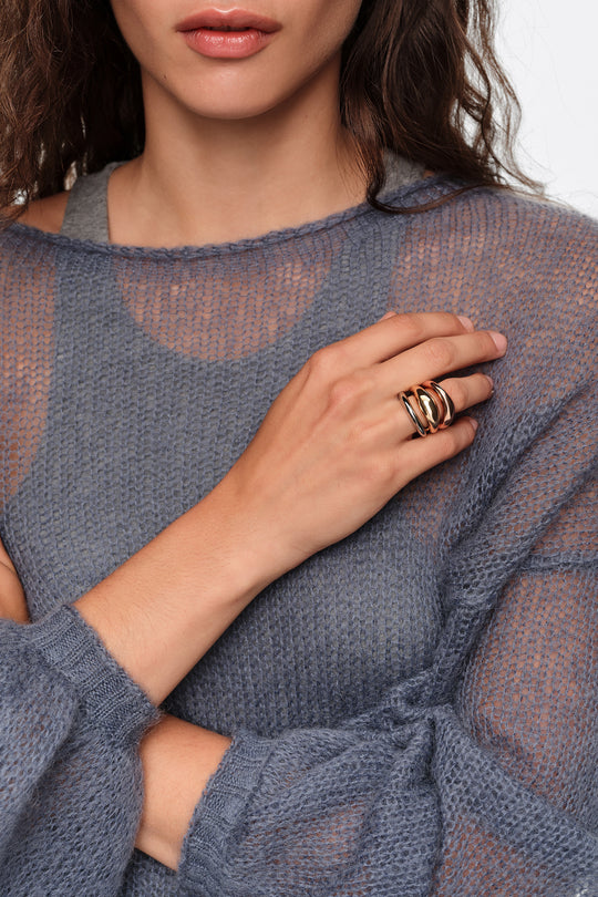 Multi-gold irregular three-band ring