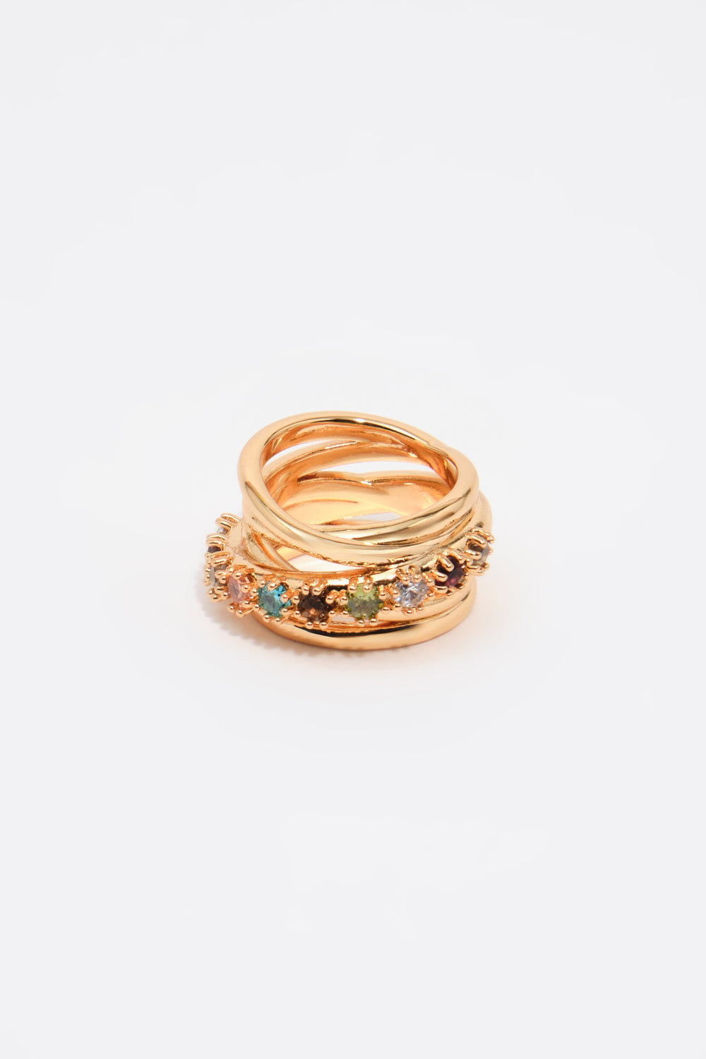 Multicolor crystals intertwined ring