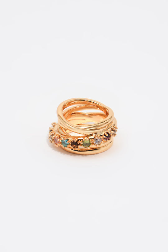 Multicolor crystals intertwined ring