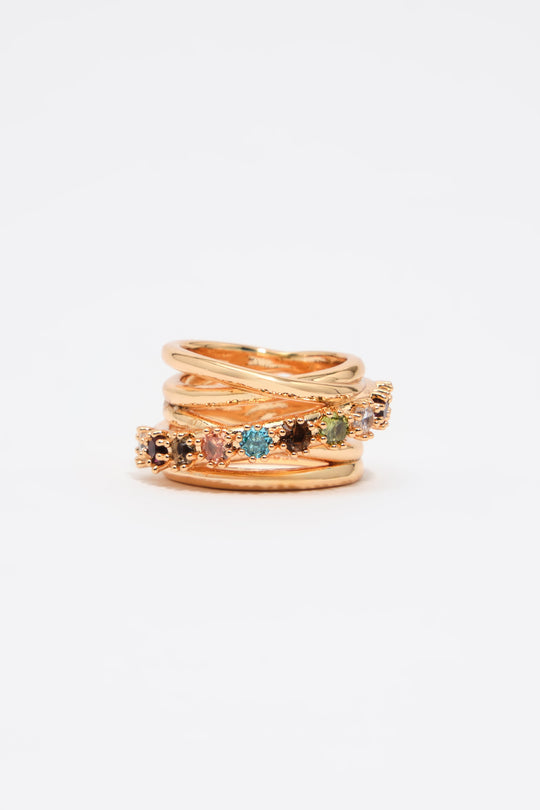 Multicolor crystals intertwined ring