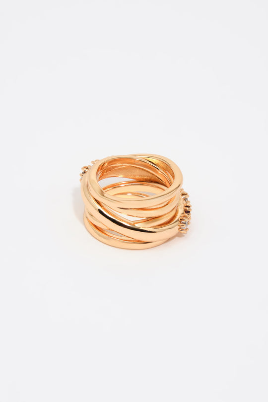 Multicolor crystals intertwined ring