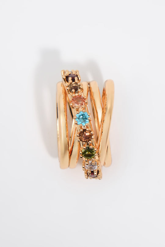 Multicolor crystals intertwined ring