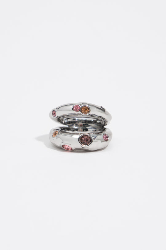 Pink crystals textured ring