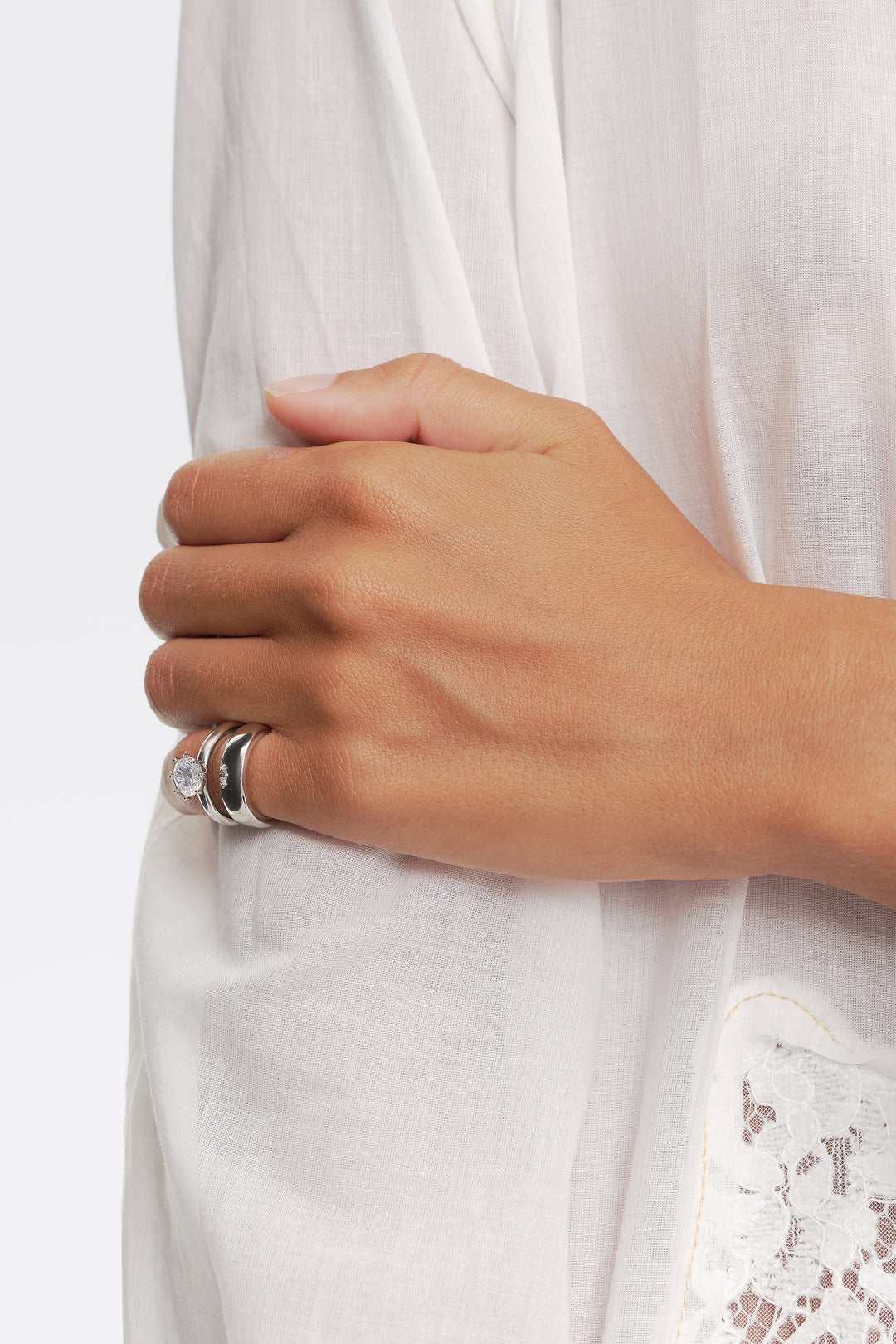 Silver crystal pinky ring